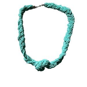 Turquoise Color Glass Seed Beaded Necklace 22 Inches